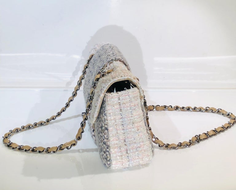 Women's or Men's Chanel Multi-Coloured Tweed “CC” Silver Hardware Interlocking Flap Shoulder Bag  For Sale