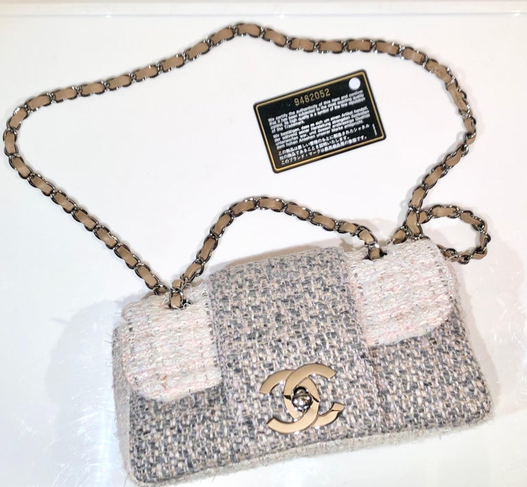 Chanel Multi-Coloured Tweed “CC” Silver Hardware Interlocking Flap Shoulder Bag  For Sale 5