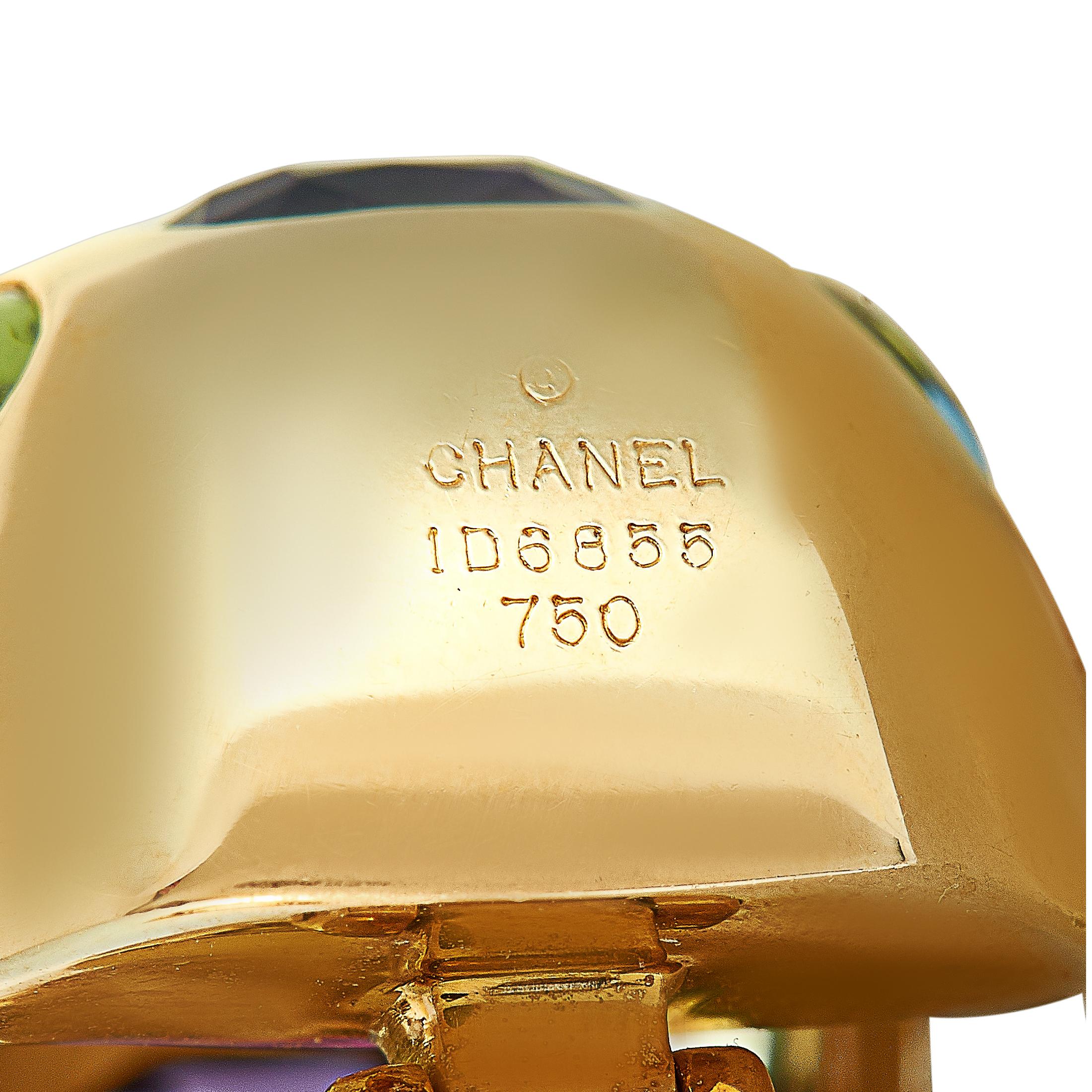 Chanel Multi-Gemstone Yellow Gold Clip-On Earrings In Excellent Condition In Southampton, PA