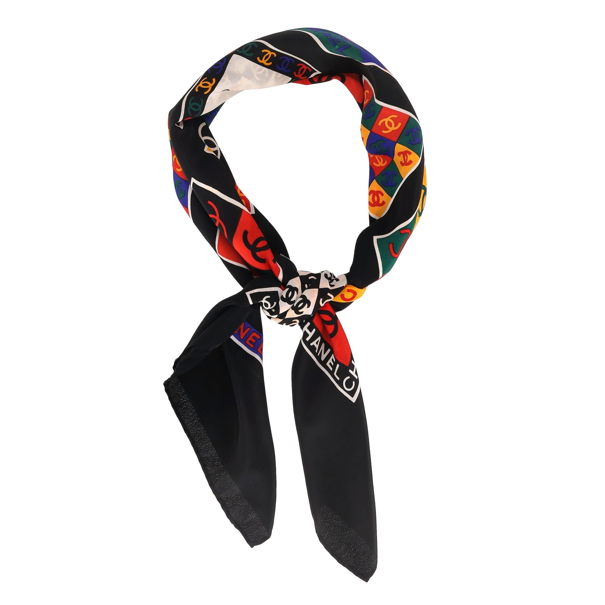 Black Chanel Multi-Logo 'CC' Silk Scarf
