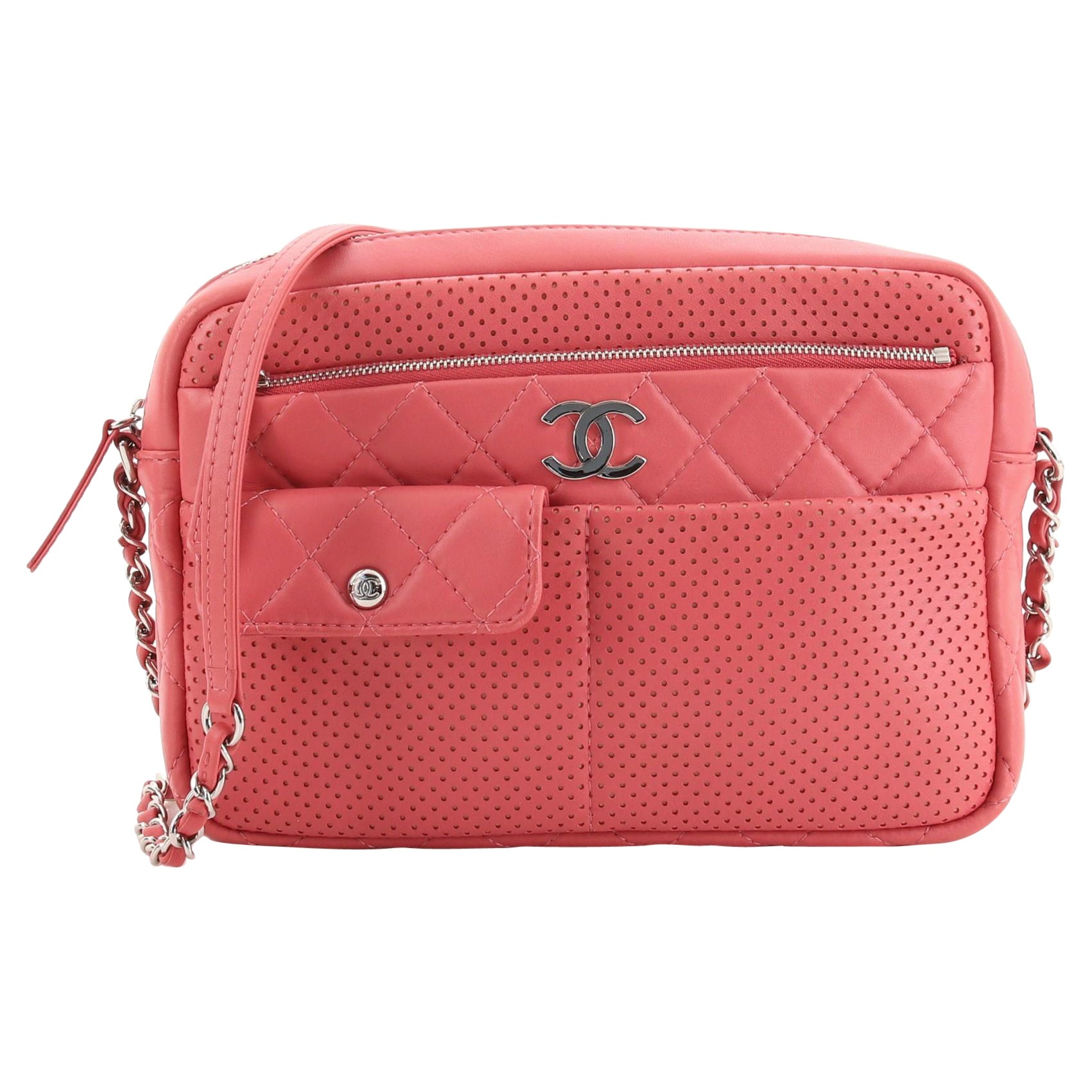 Chanel Multi-Pocket Camera Bag Perforated Lambskin For Sale at 1stDibs