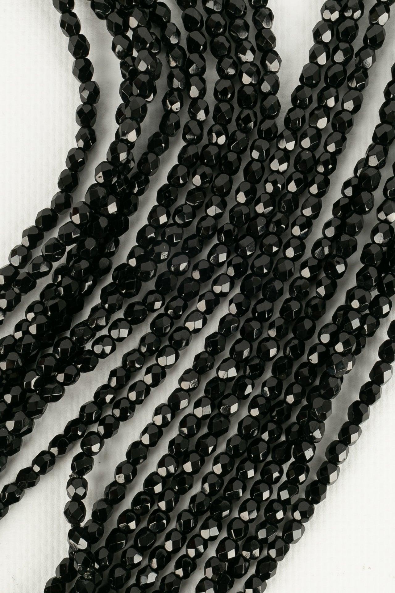 Women's Chanel Multi Row Necklace in Black Glass Beads For Sale