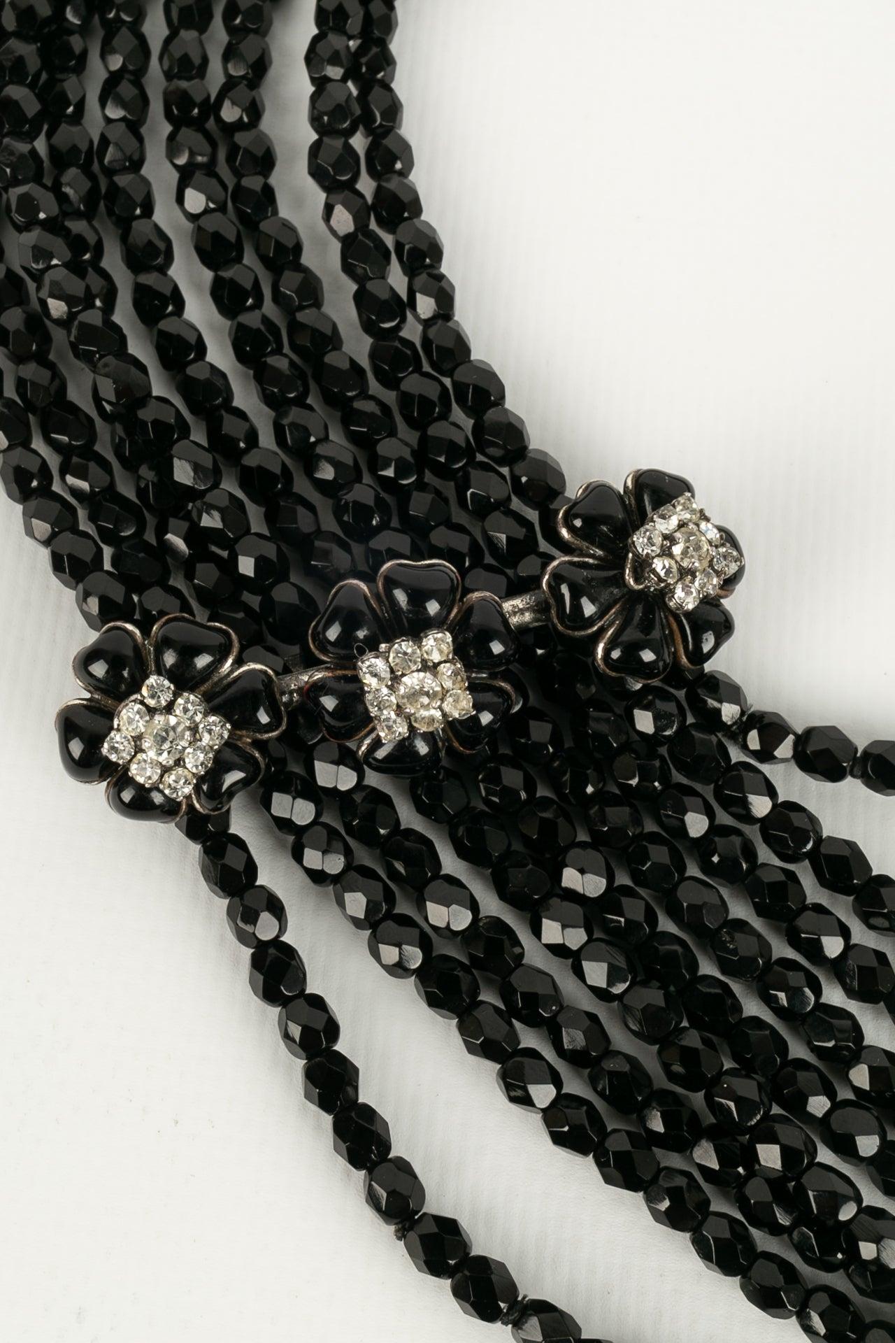 Chanel Multi Row Necklace in Black Glass Beads For Sale 1
