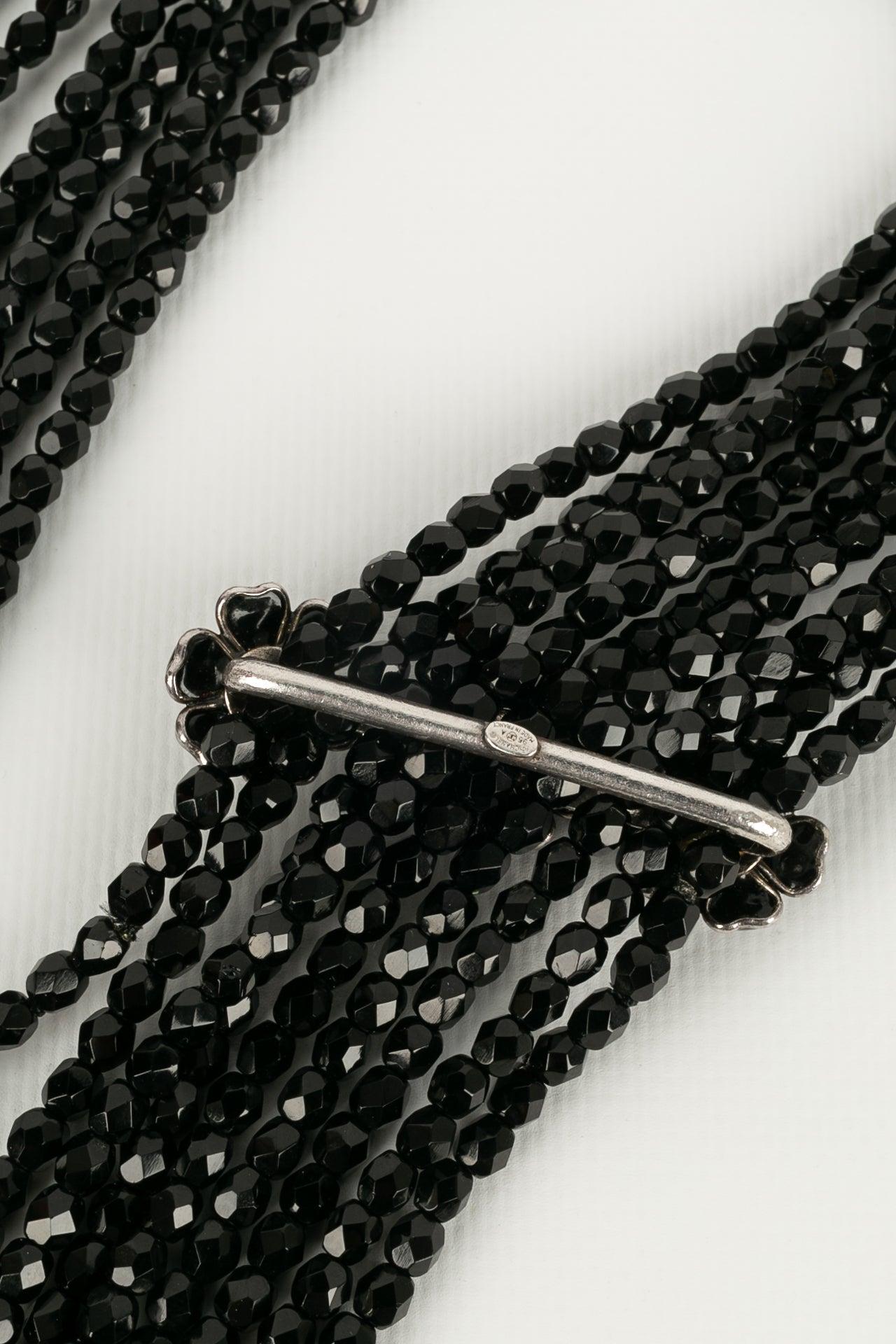 Chanel Multi Row Necklace in Black Glass Beads For Sale 2