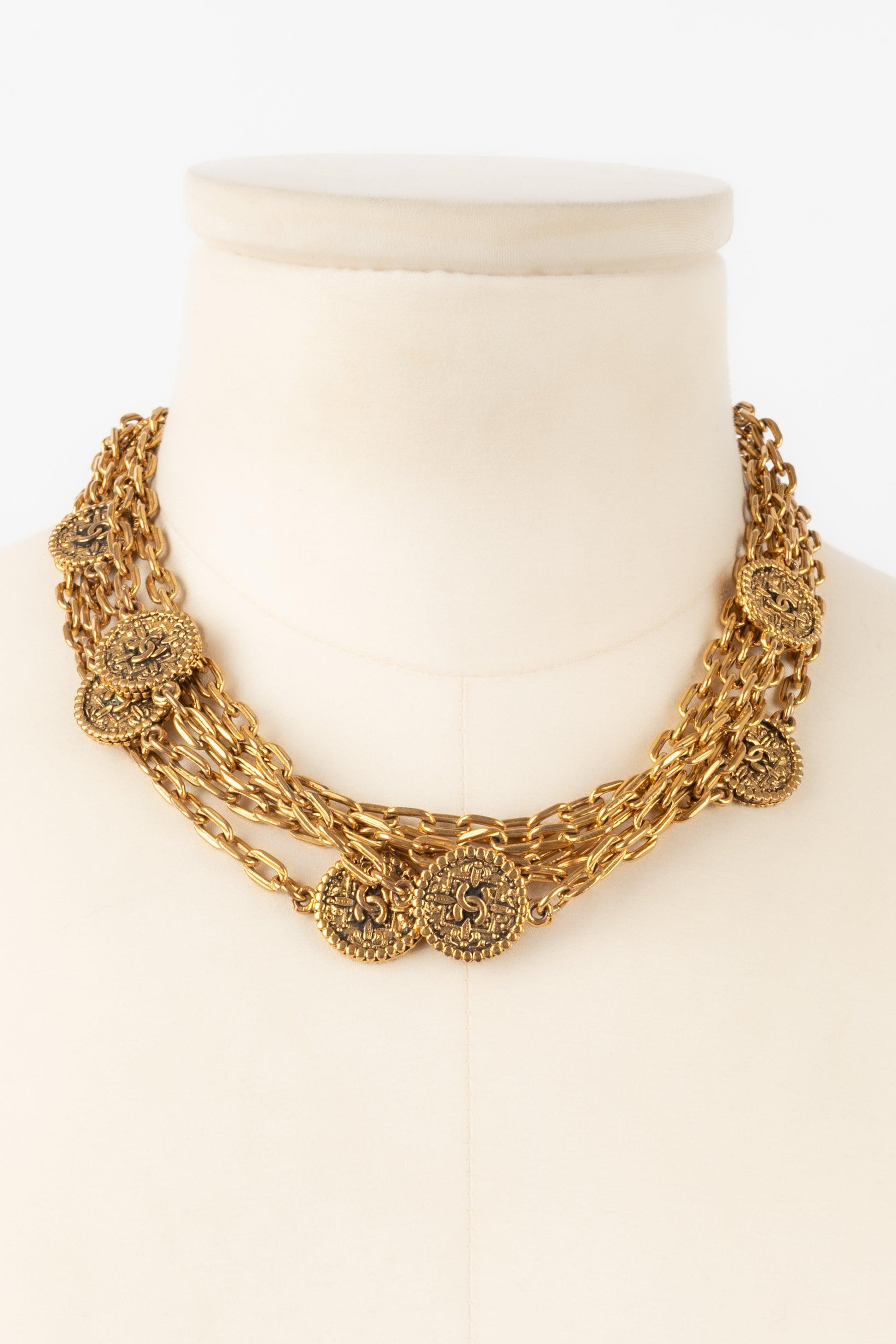 Women's Chanel Multi-row Short Necklace with Golden Metal Chains