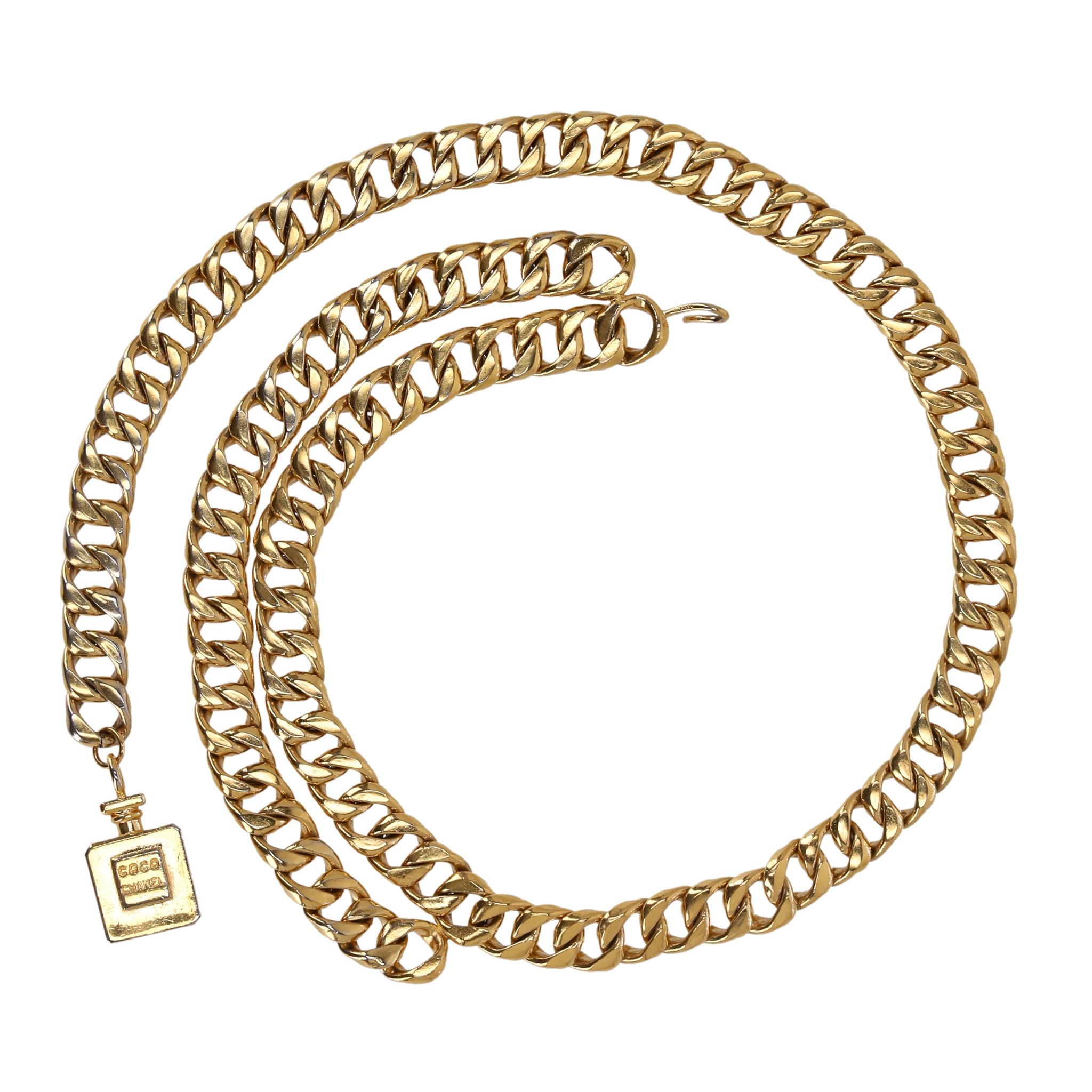 Beige Chanel Multi-Strand Chain Belt With Chanel Perfume Bottle Charm For Sale