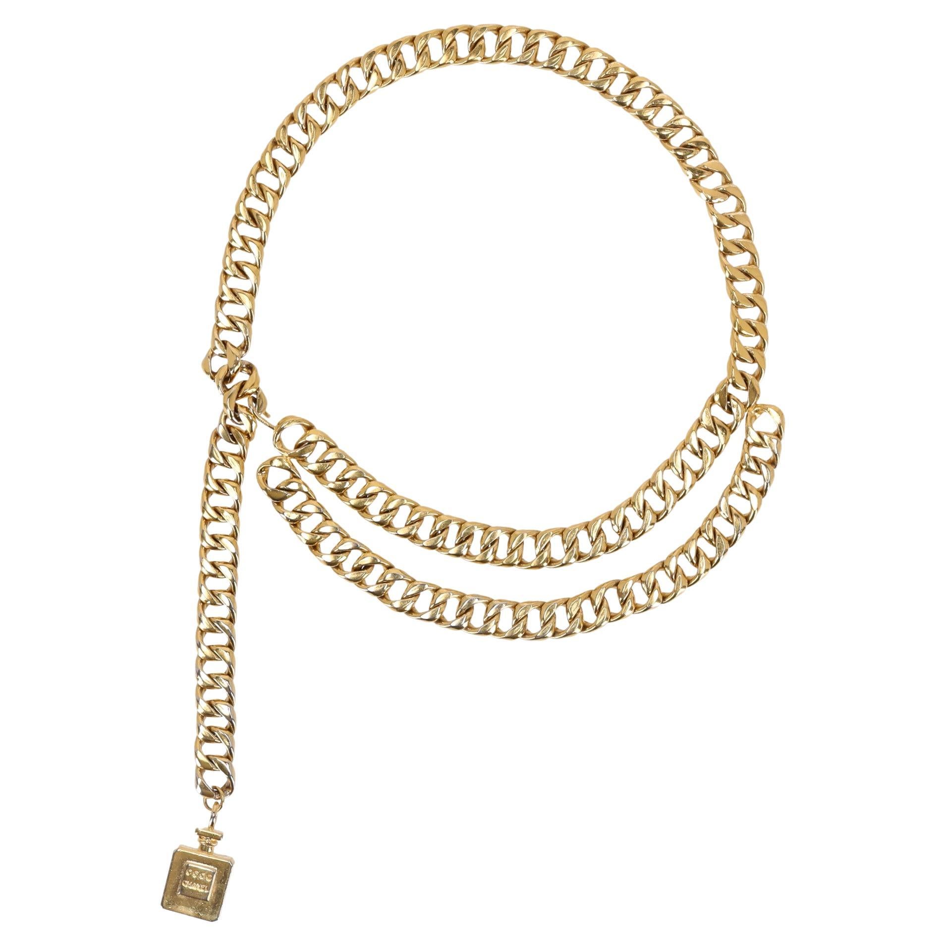Chanel Multi-Strand Chain Belt With Chanel Perfume Bottle Charm For Sale