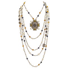 Chanel Multi-Strand Gunmetal Chain Necklace with Pearls and Gripoix Stones