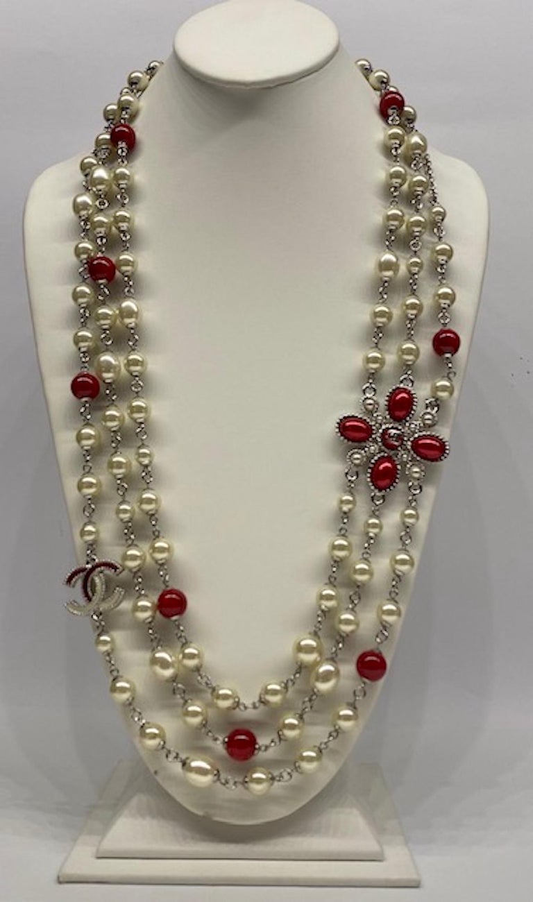 Chanel Multi Strand Necklace of Pearls and Red Beads , Autumn 2013