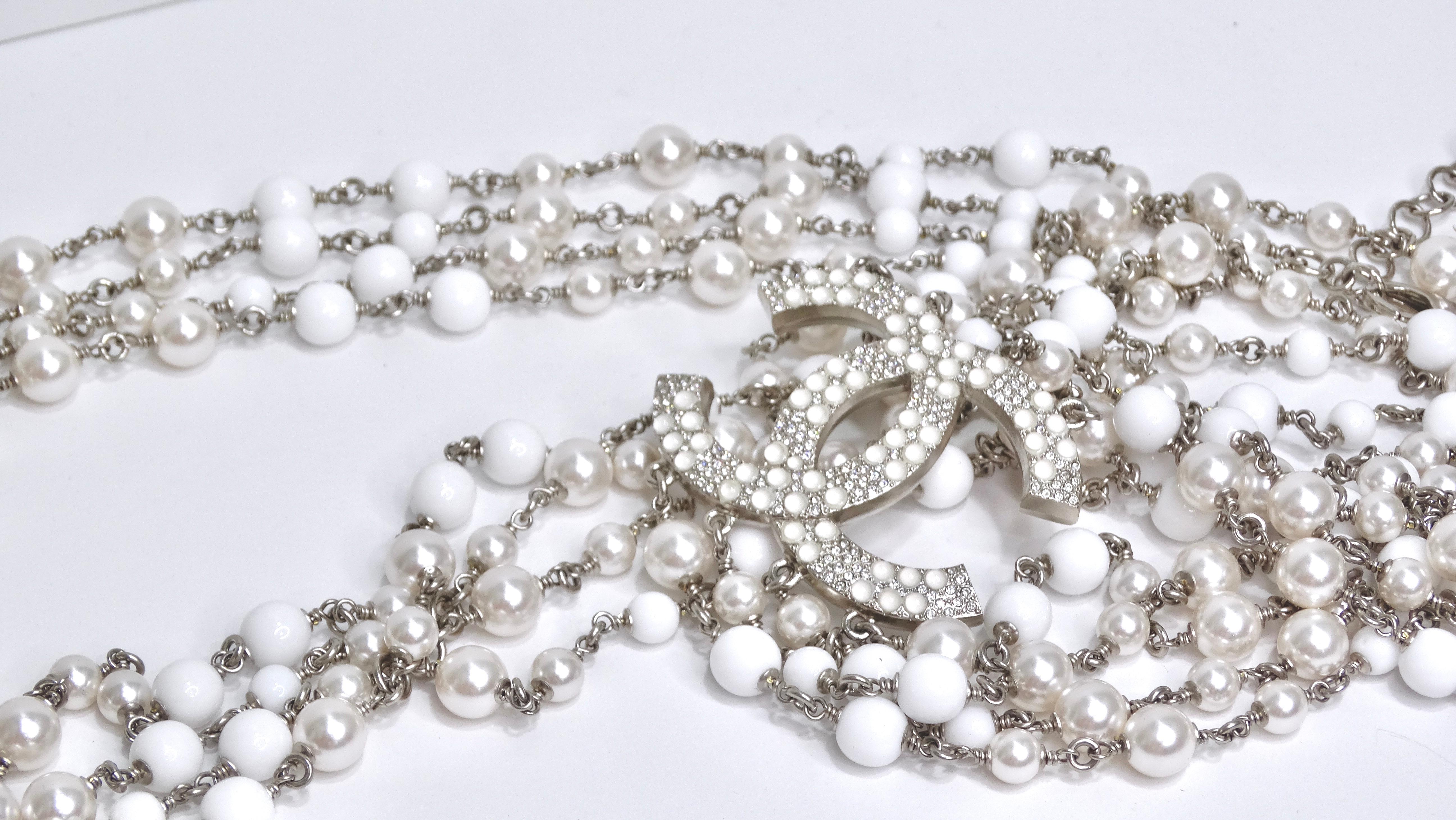 Chanel Multi-Strand Pearls & Crystal CC Logo Iconic Necklace 1