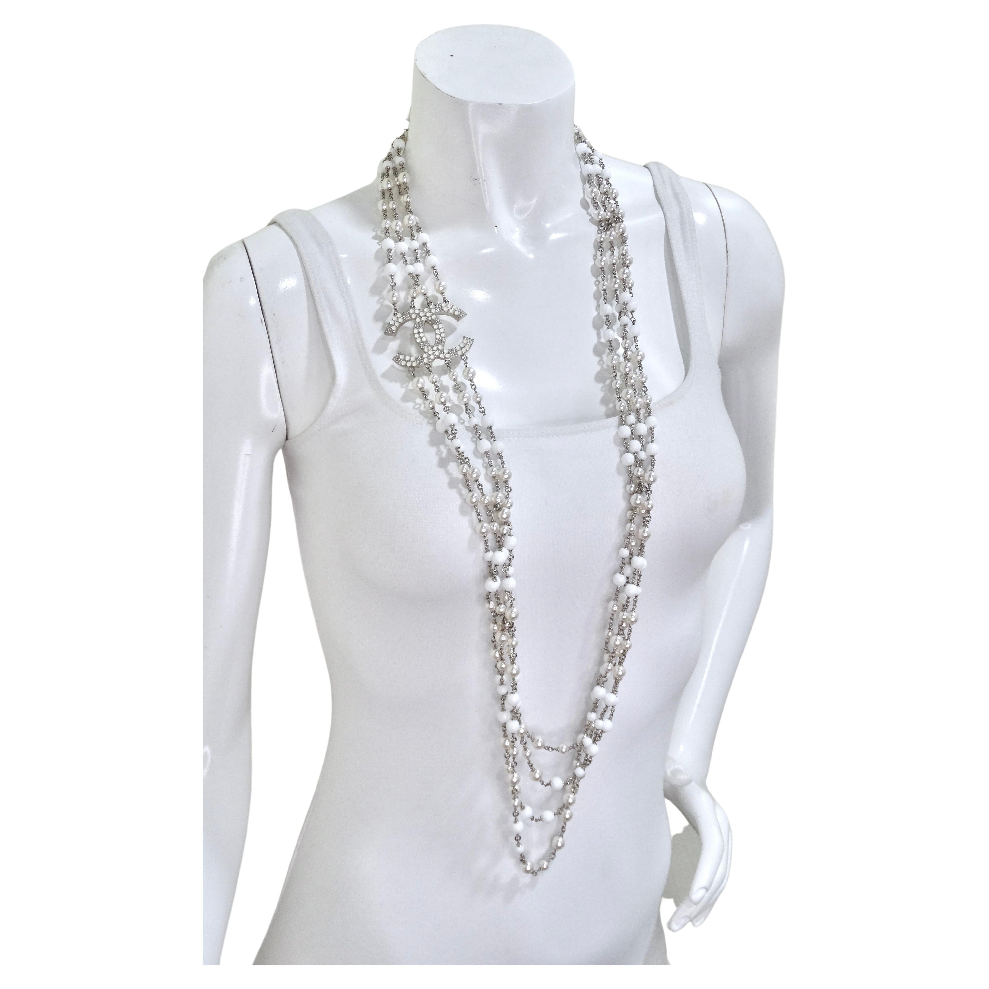 chanel cc logo pearl necklace