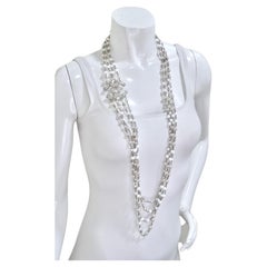Chanel Multi-Strand Pearls & Crystal CC Logo Iconic Necklace