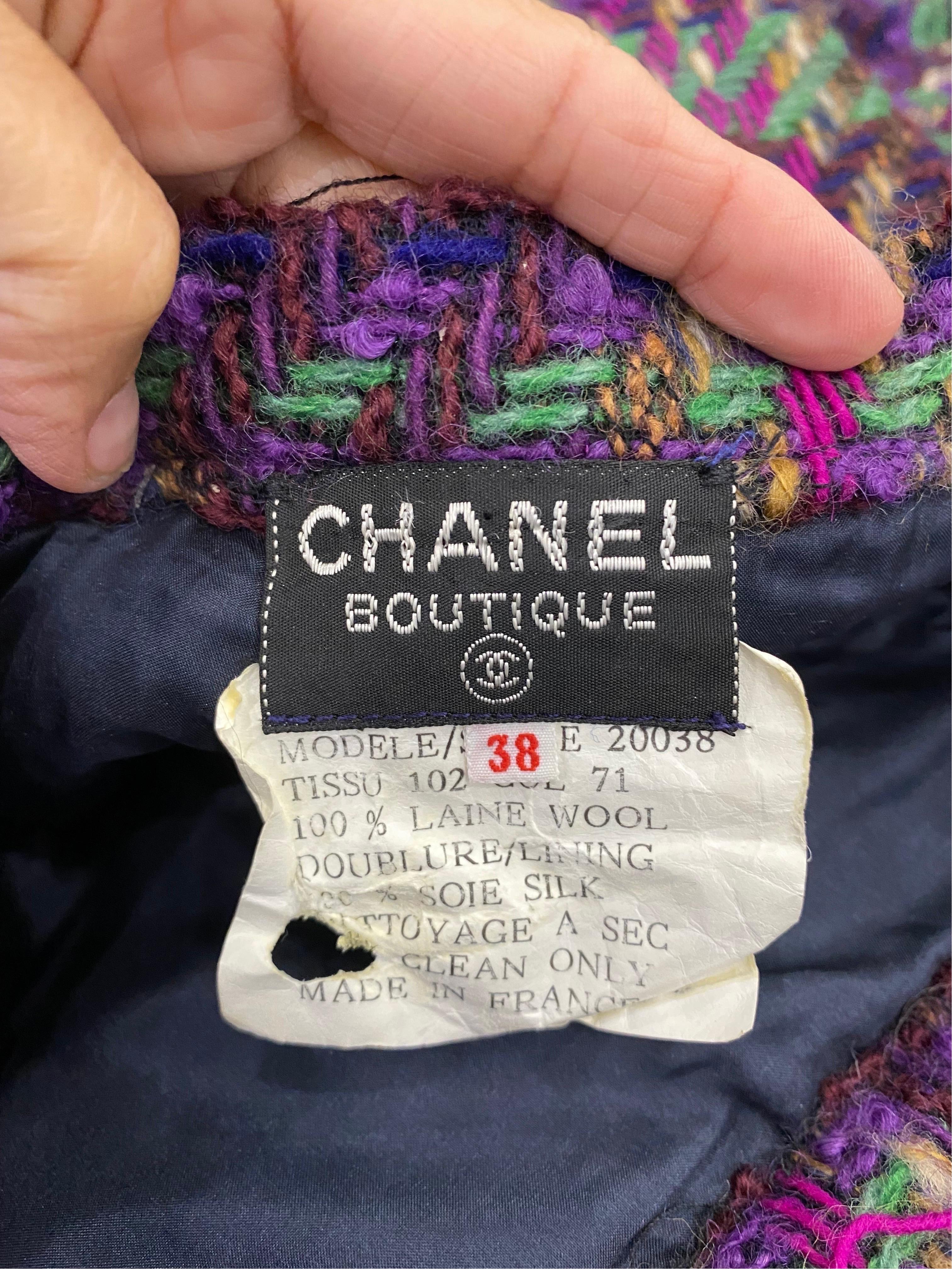 Chanel 1990's Multi Wool Tweed Skirt Suit - Sz 38 For Sale 7