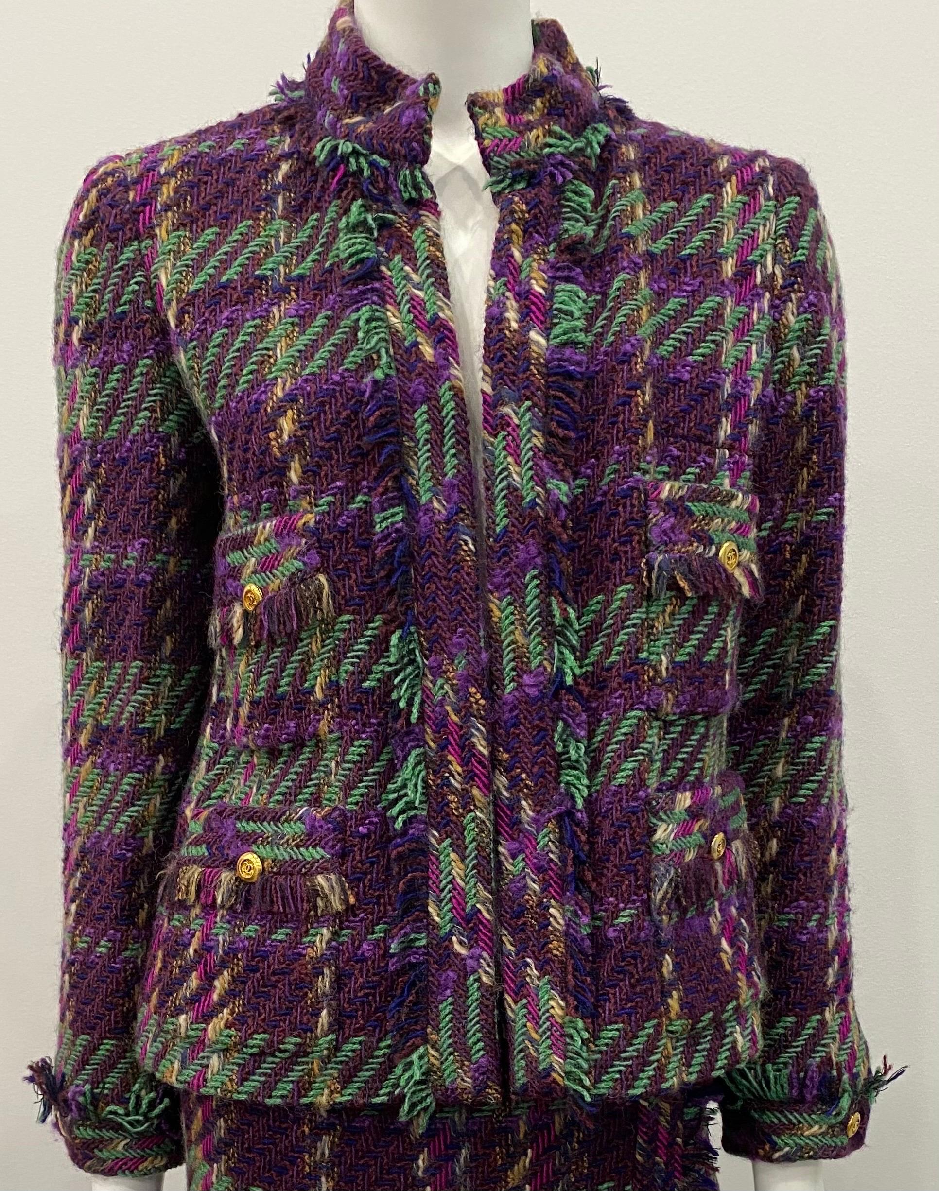 Chanel 1990's Multi Wool Tweed Skirt Suit - Sz 38 For Sale 1