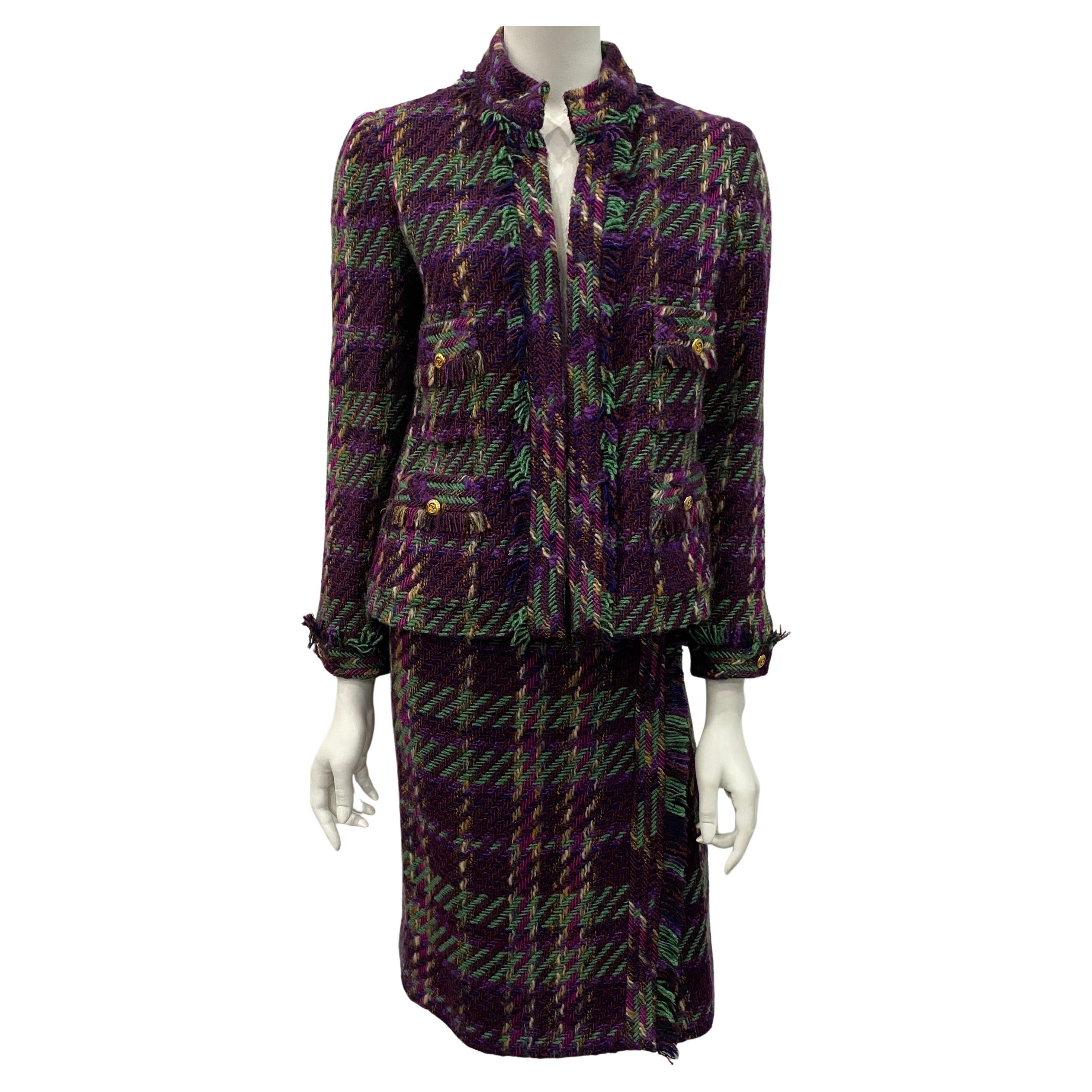 Chanel 1990's Multi Wool Tweed Skirt Suit - Sz 38