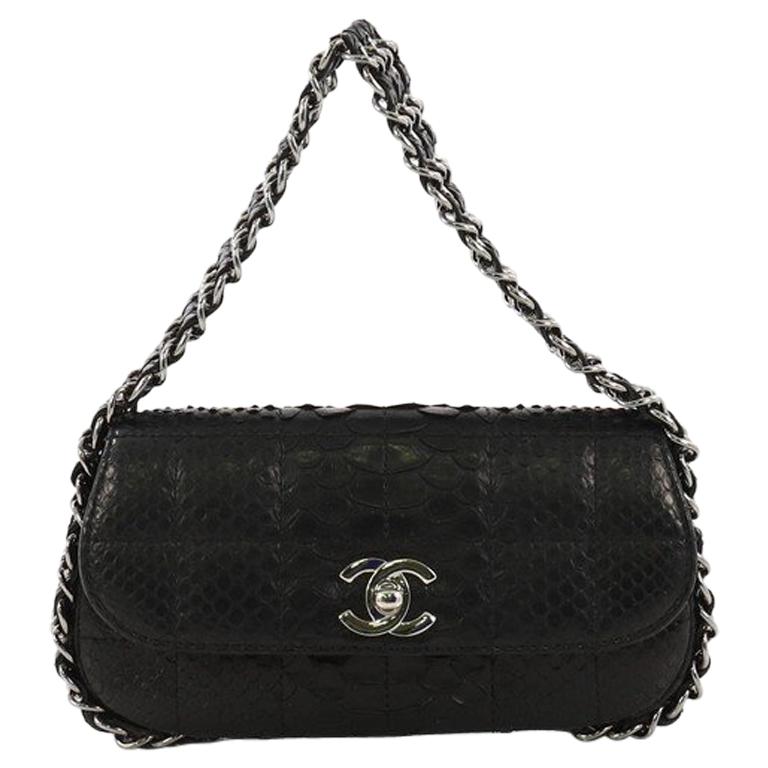 Chanel Multichain Chocolate Bar Flap Bag Quilted Python Mini