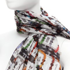 CHANEL multicolor 100% cotton CC logo data centre number print scarf