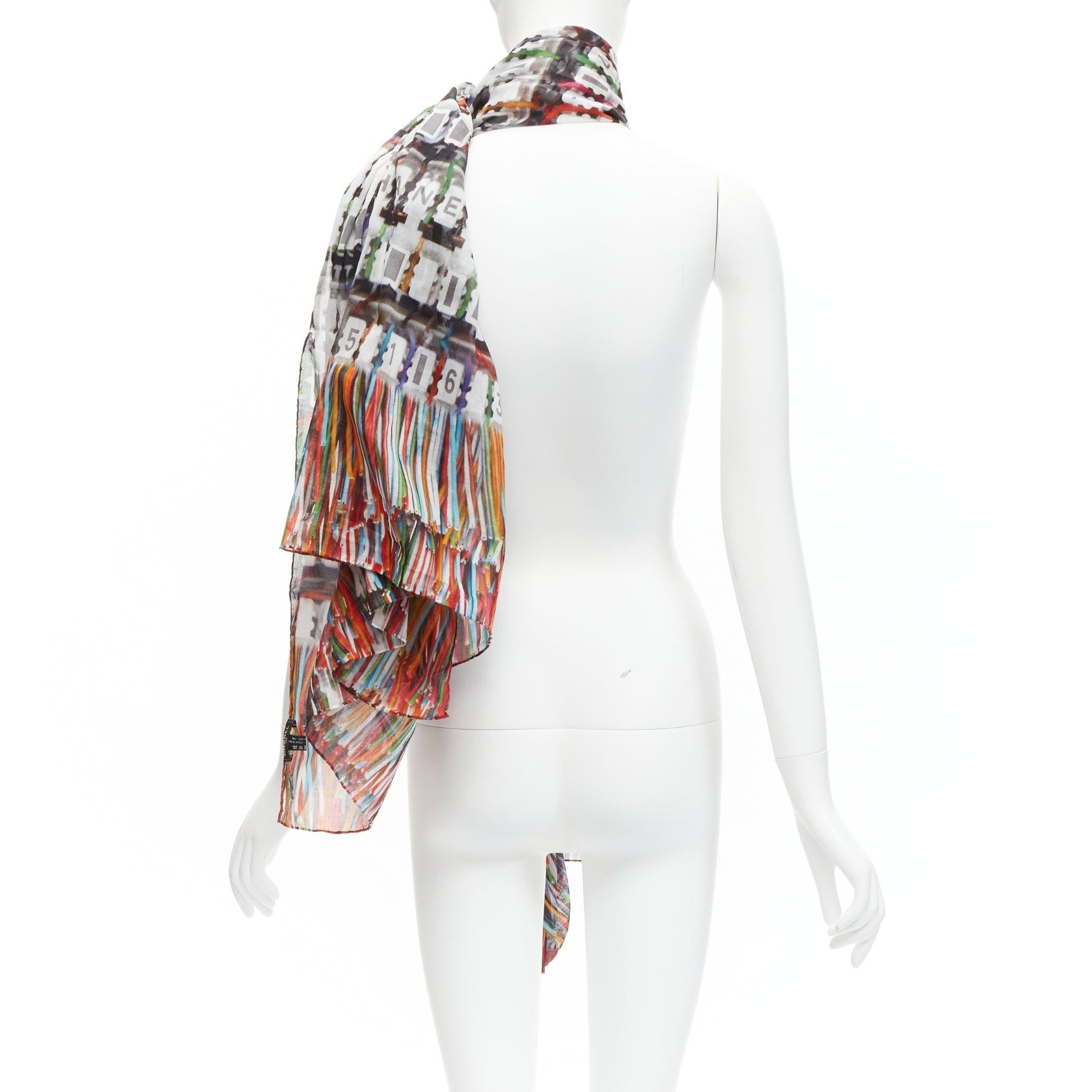Women's CHANEL multicolor 100% cotton CC logo data centre number print scarf For Sale