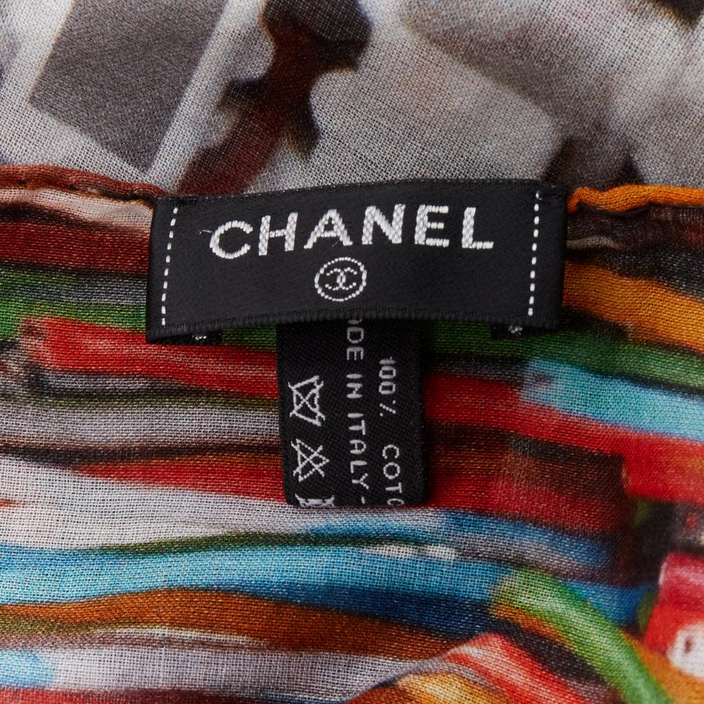 CHANEL multicolor 100% cotton CC logo data centre number print scarf 3