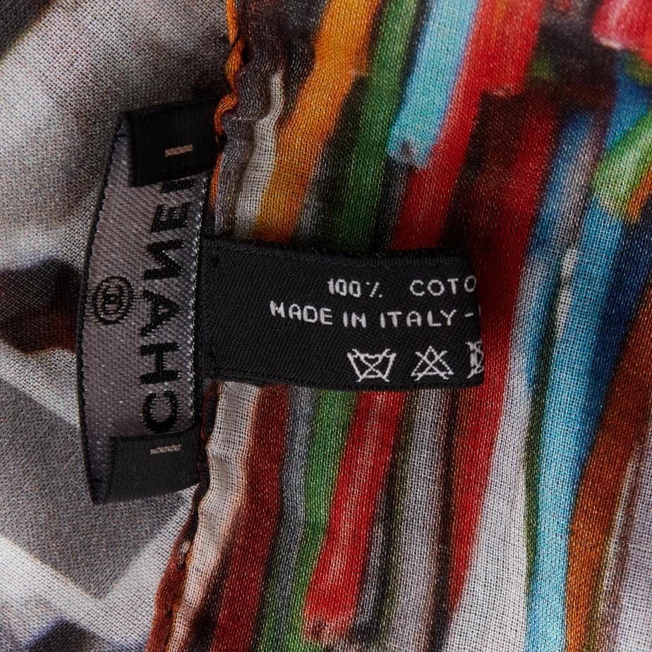 CHANEL multicolor 100% cotton CC logo data centre number print scarf 4