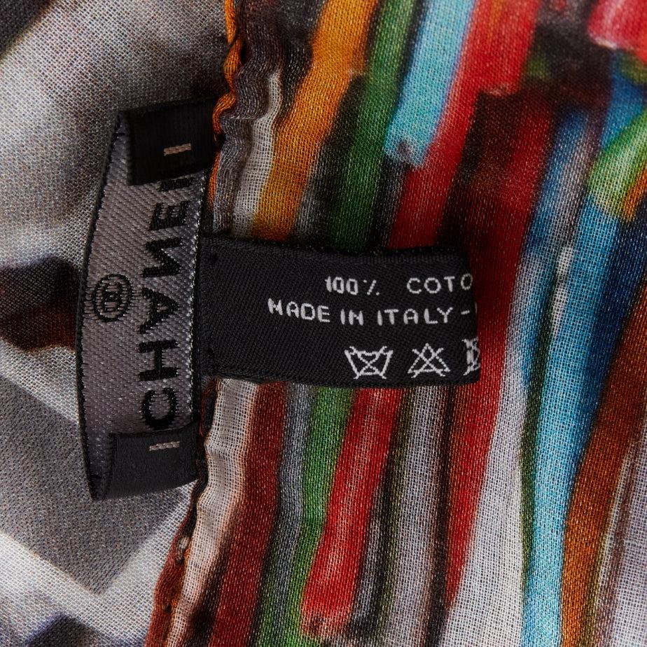 CHANEL multicolor 100% cotton CC logo data centre number print scarf For Sale 3