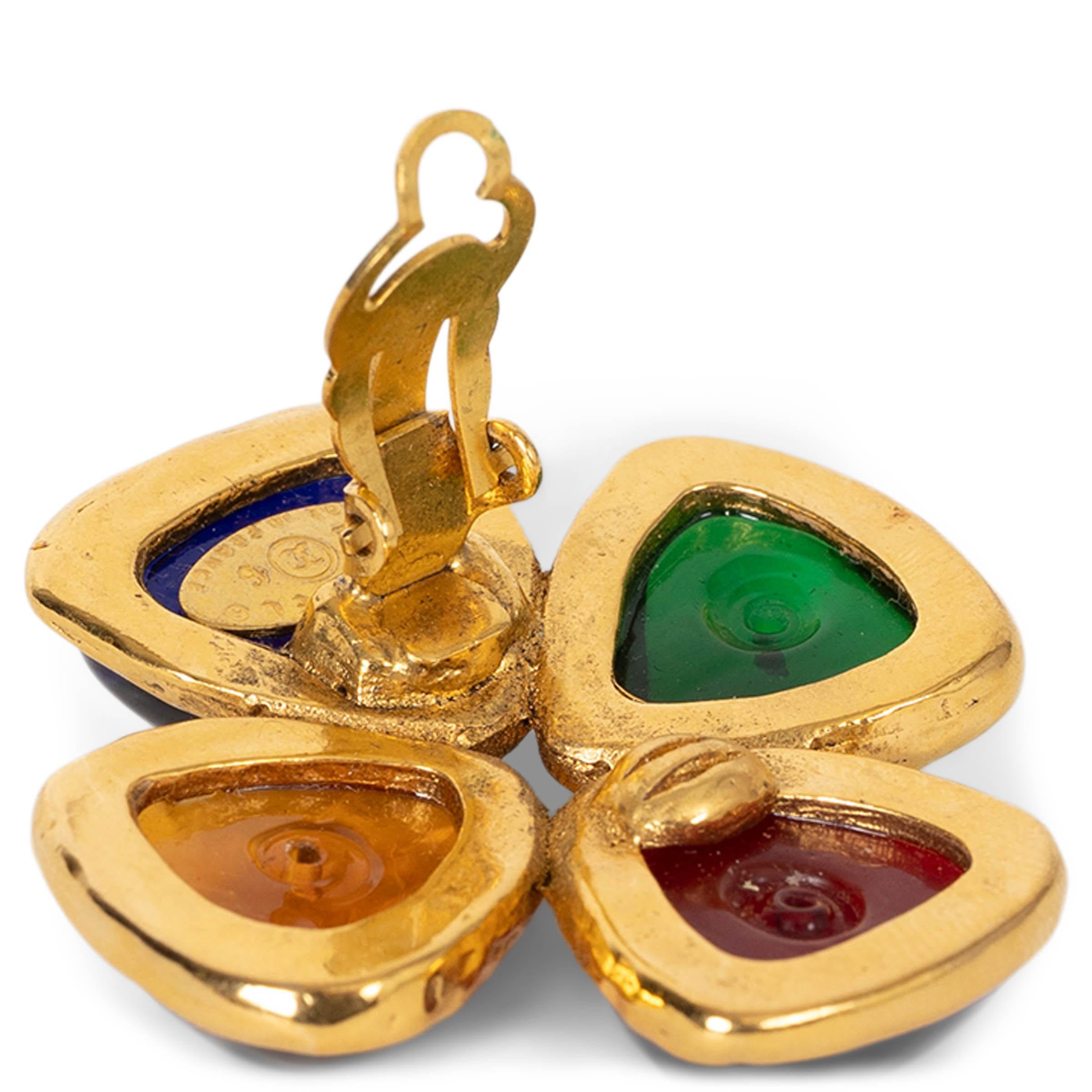CHANEL multicolor 91A GRIPOIX GLASS CLOVER Clip Earrings en vente 1