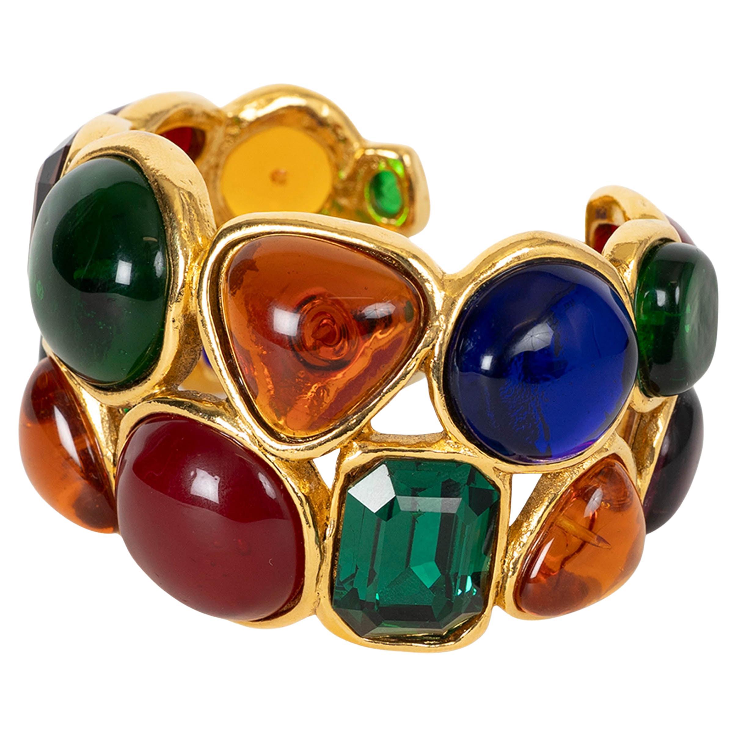 CHANEL multicolor 91A GRIPOIX GLASS Cuff Bracelet