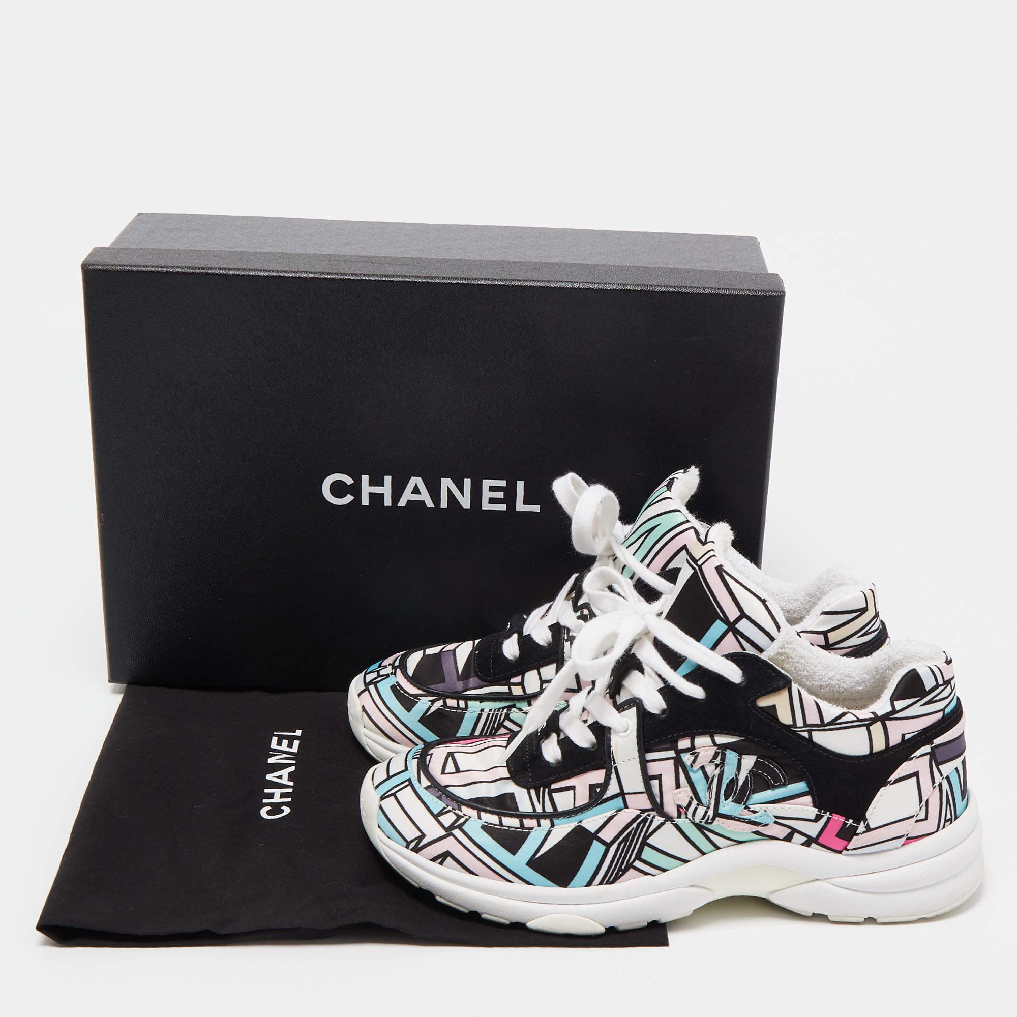 Chanel Multicolor Abstract Print Satin and Suede CC Logo Trainer Low Top Sneaker 5