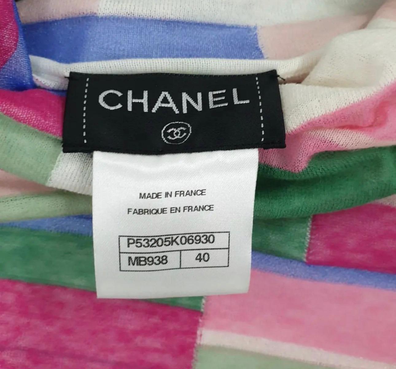 Chanel Multicolor Abstract Printed Knit Turtleneck Top For Sale 1