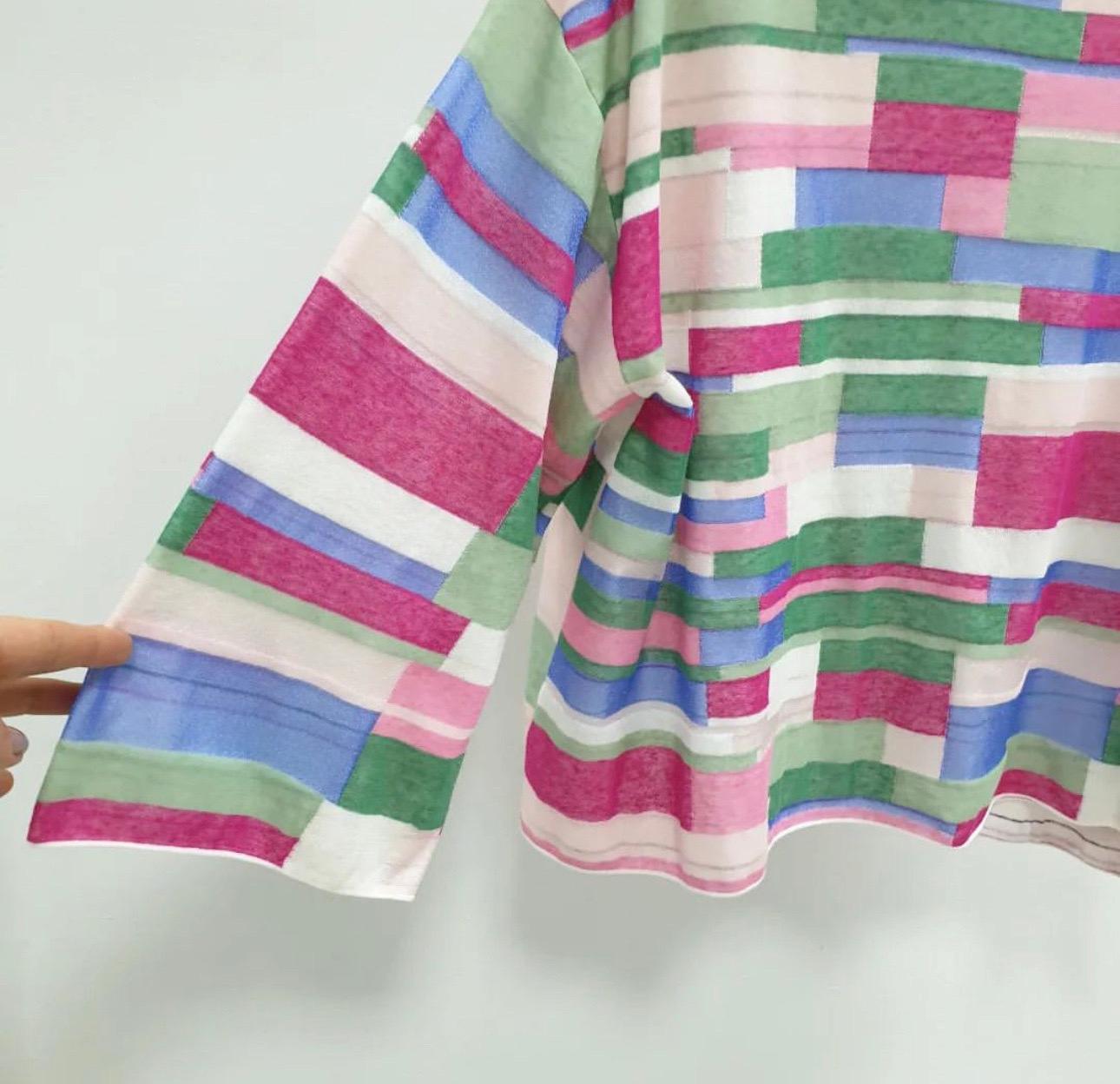 Chanel Multicolor Abstrakt Gedruckt Strick Rollkragen Top Sz.40 (Grau) im Angebot