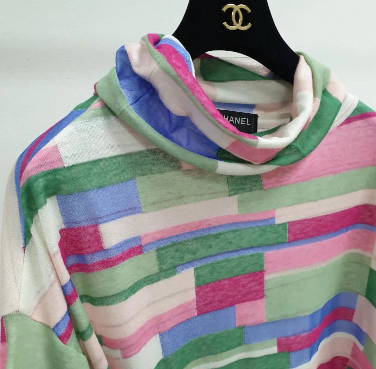 Chanel Multicolor Abstrakt Gedruckt Strick Rollkragen Top Sz.40 Damen im Angebot
