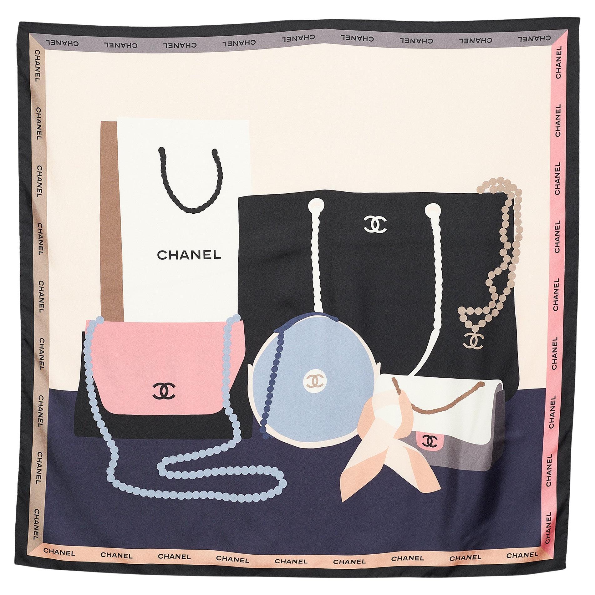 Chanel Multicolor Bag Print Silk Square Scarf