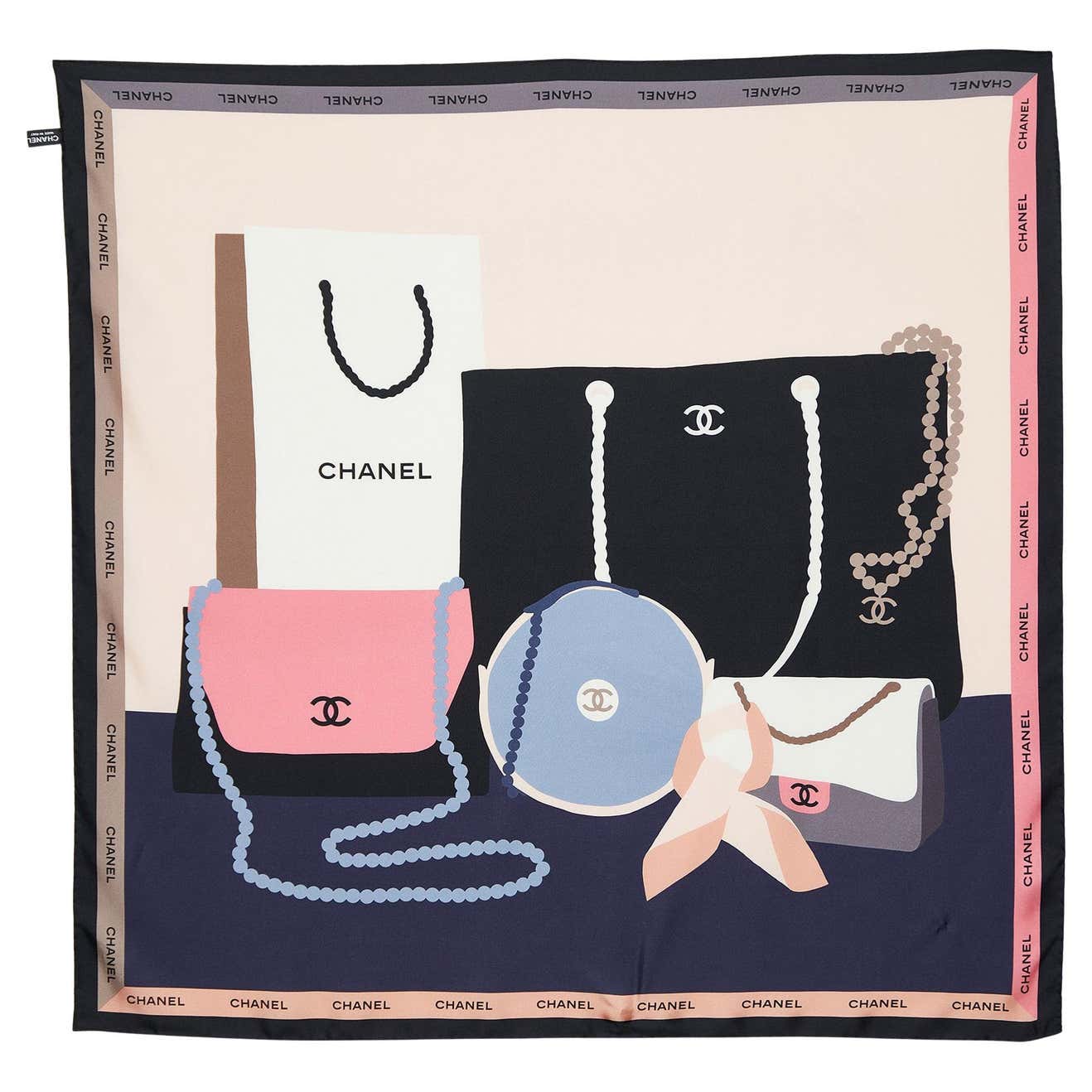 Chanel Multicolor Bags Print Silk Square Scarf For Sale at 1stDibs