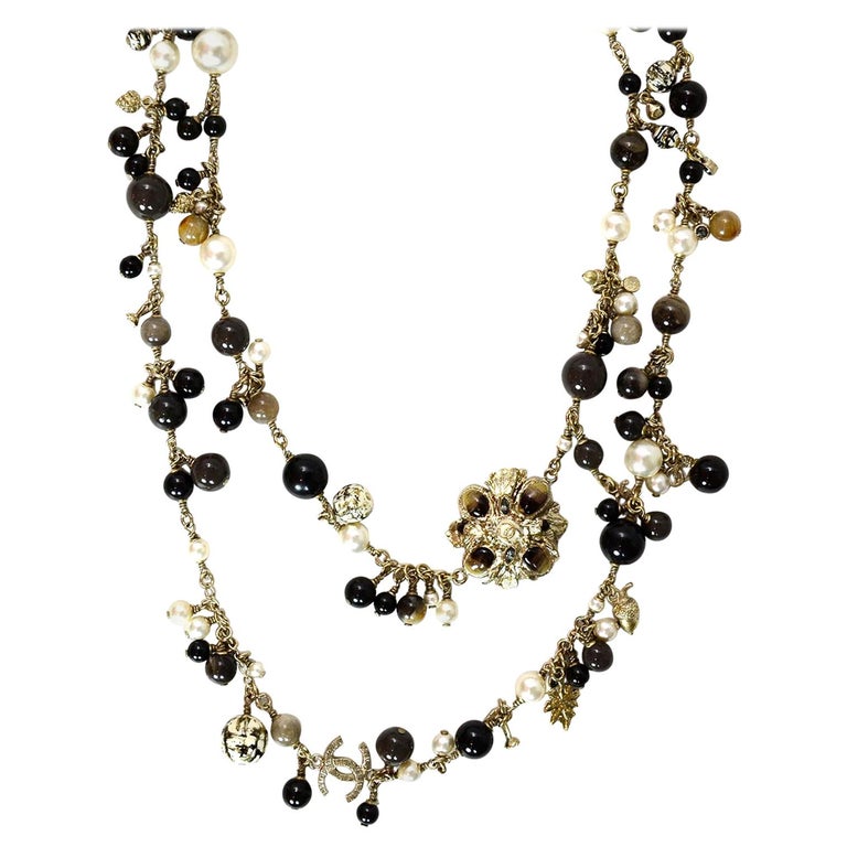 Chanel Multicolor Beaded/ Faux Pearl CC Necklace w/ Autumn Charms For ...