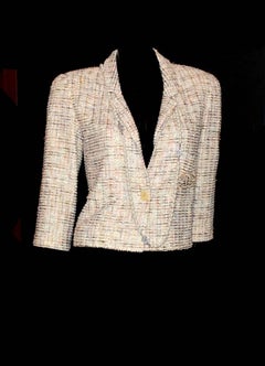 Chanel Multicolor Boucle Jacket Blazer with CC Logo Button