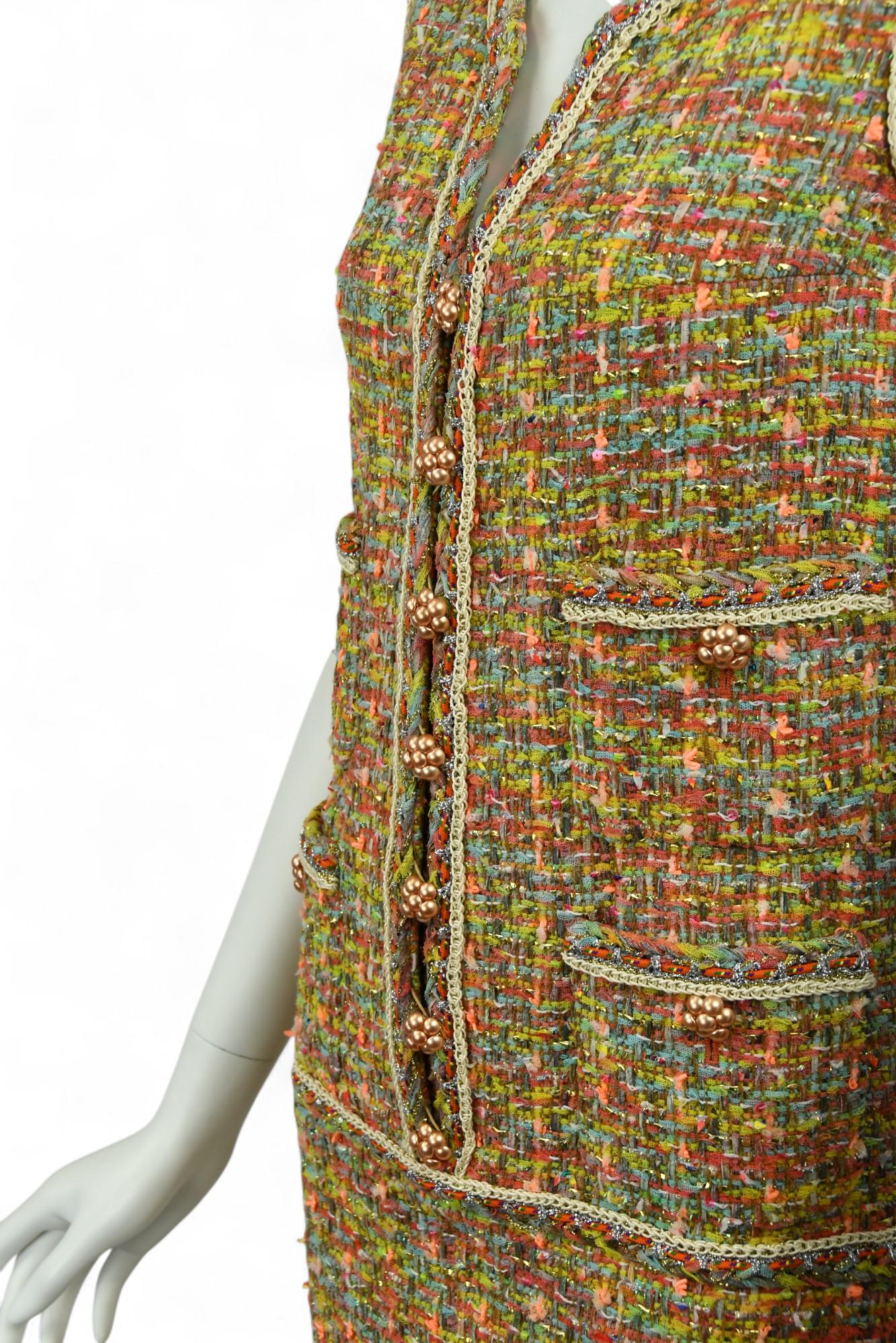 Chanel Vestido Bouclé Multicolor Sin Mangas  Talla 4 US en venta 9
