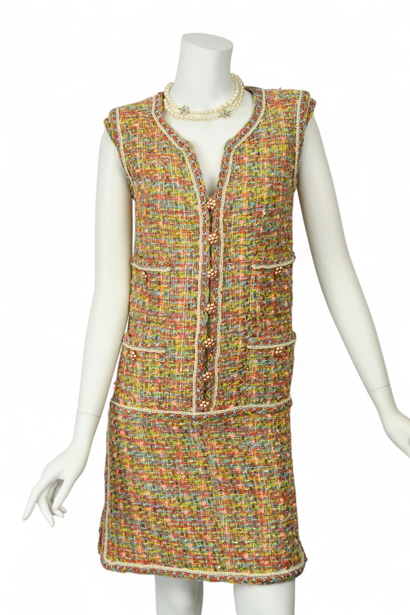 Chanel Vestido Bouclé Multicolor Sin Mangas  Talla 4 US en venta 1