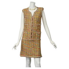 Chanel Vestido Bouclé Multicolor Sin Mangas  Talla 4 US