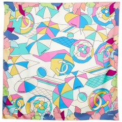 Chanel Multicolor Camellia CC Print Silk Square Scarf