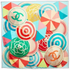 Chanel Multicolor Camellia CC Print Silk Square Scarf