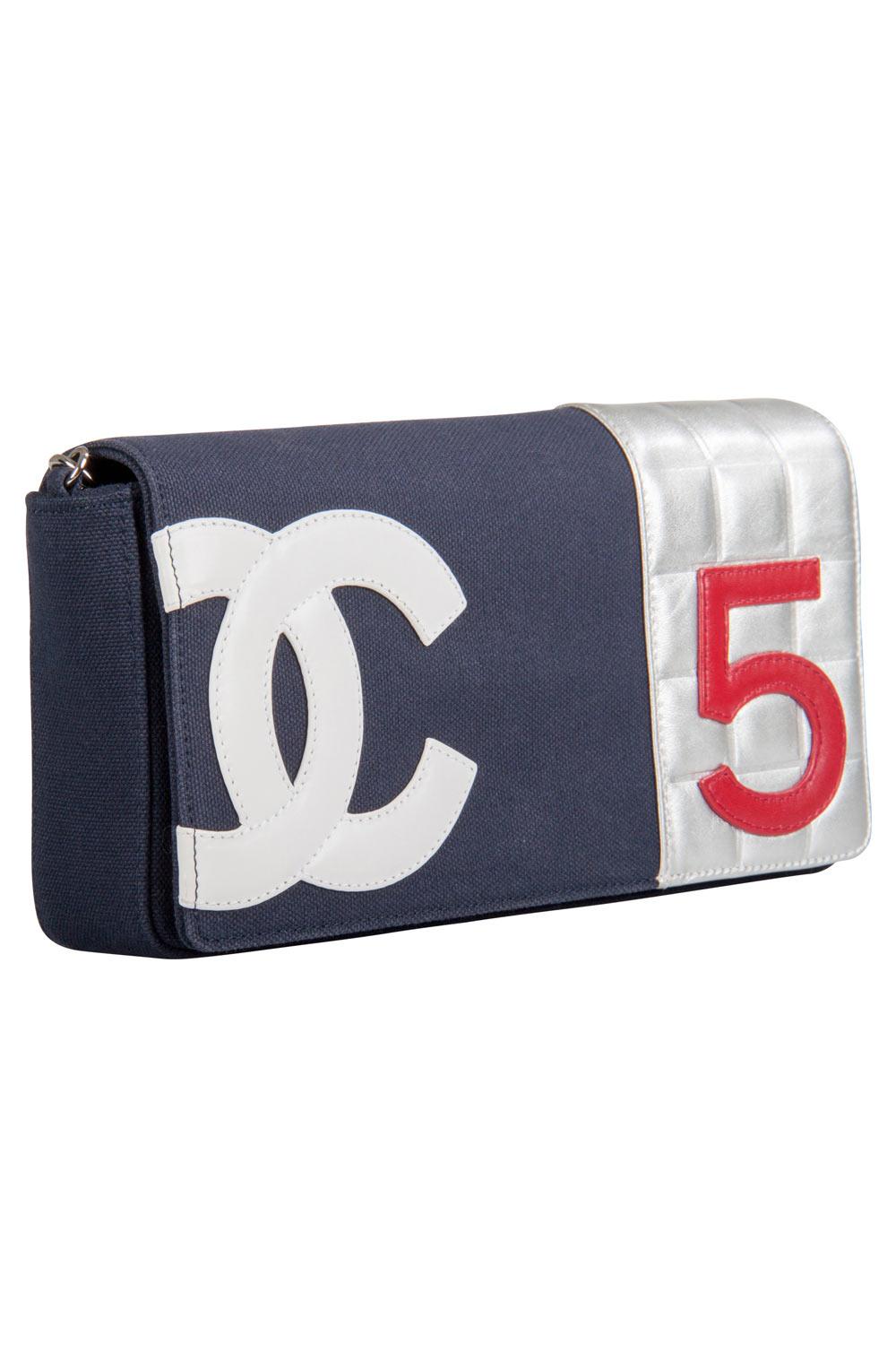 Gray Chanel Multicolor Canvas and Leather No. 5 Flap Bag