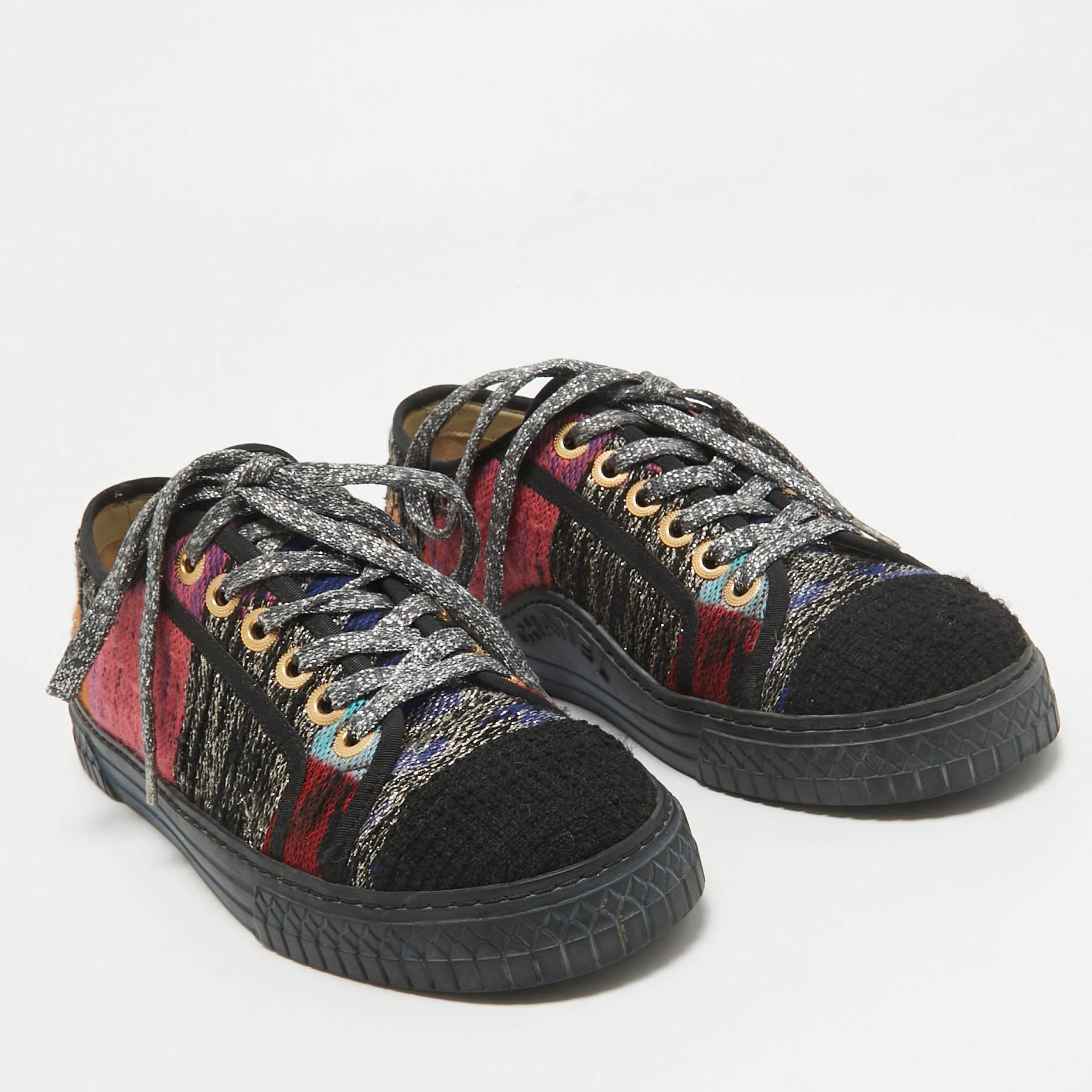 Chanel Multicolor Canvas and Tweed Lace Up Sneakers Size 37 In Good Condition For Sale In Dubai, Al Qouz 2