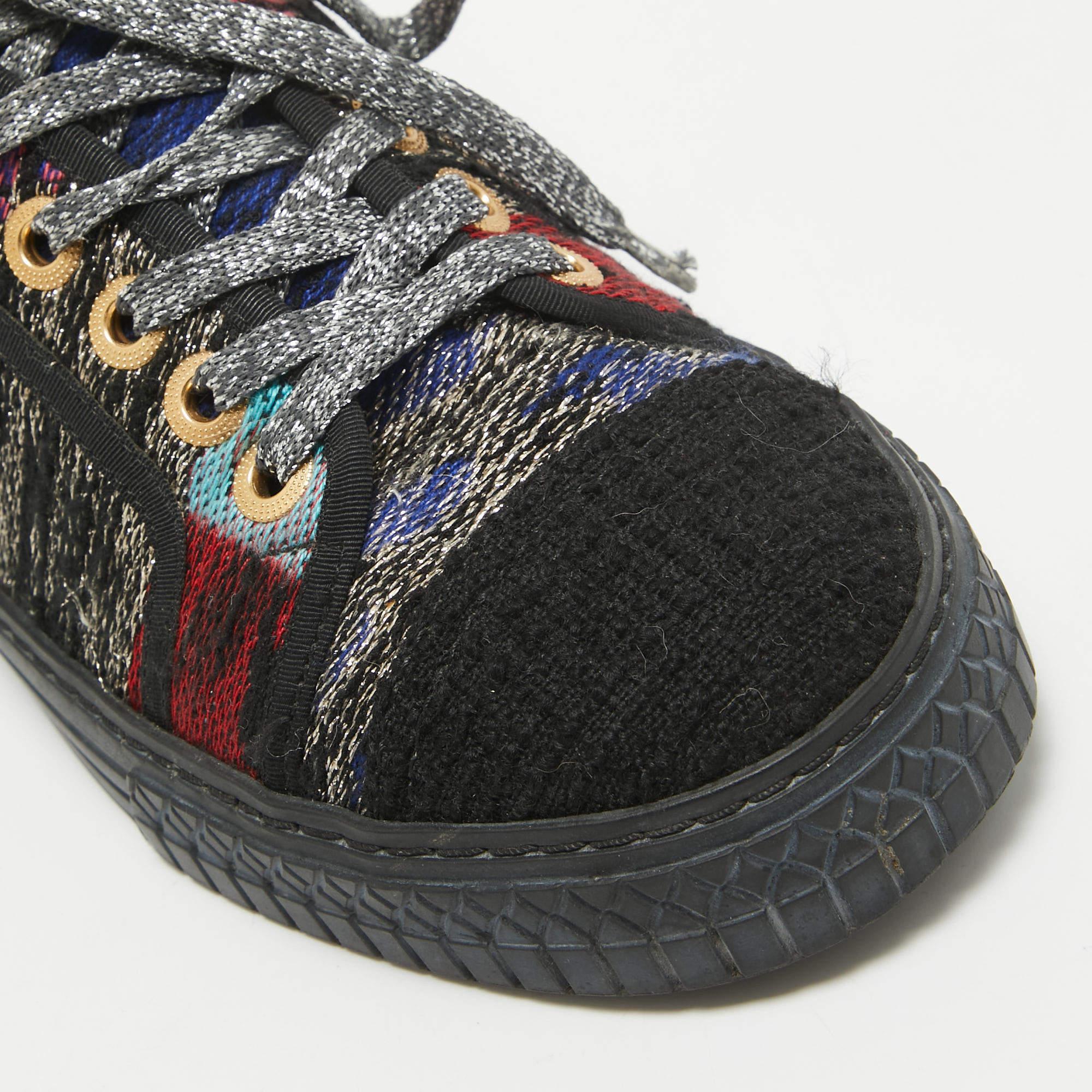 Chanel Multicolor Canvas and Tweed Lace Up Sneakers Size 37 For Sale 2