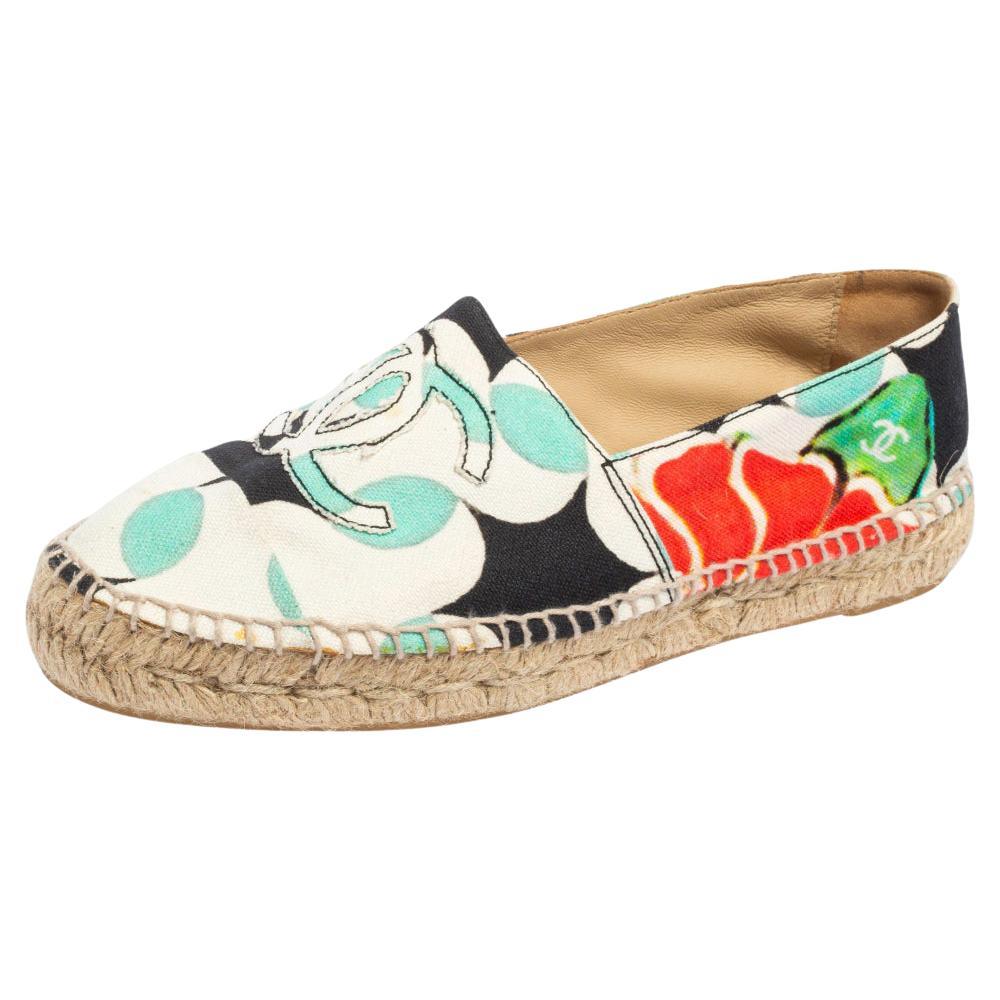 Chanel Multicolor Canvas CC Cap Toe Espadrille Flats Size 39