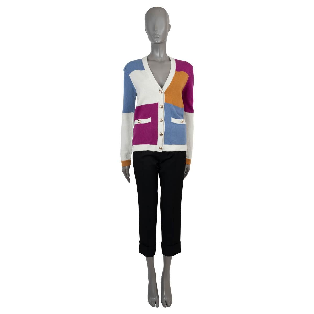 CHANEL multicolor cashmere 2020 20K COLORBLOCK Cardigan Sweater 36 XS For Sale 1