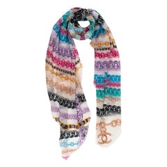 Chanel Multicolor Chain Print 140  Cashmere Scarf