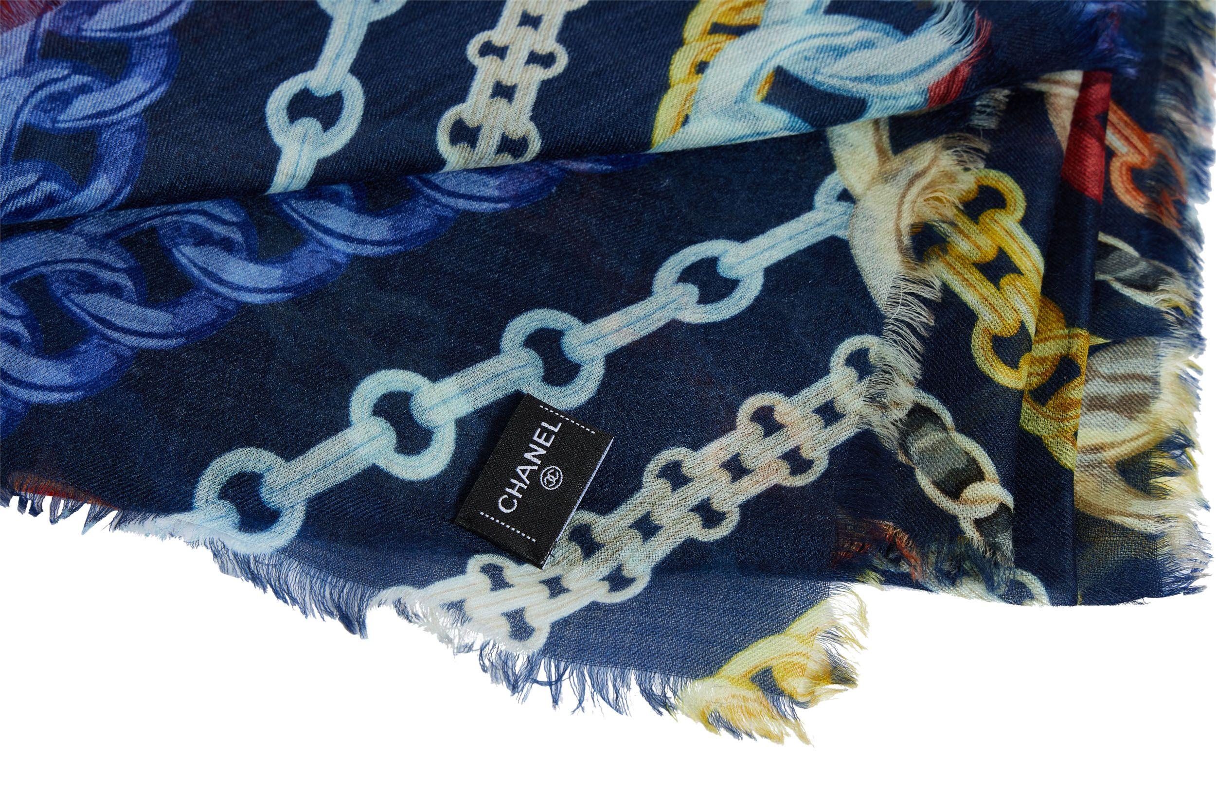 Gray Chanel Multicolor Chains Cashmere Scarf For Sale