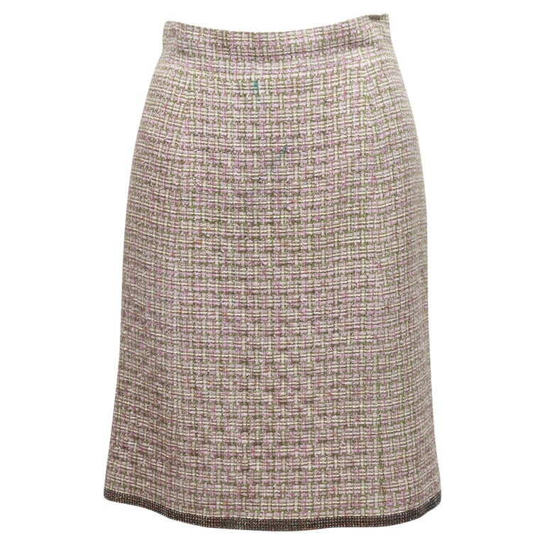 Chanel Multicolor Chanel Tweed Rhinestone-Trimmed Skirt For Sale at 1stDibs