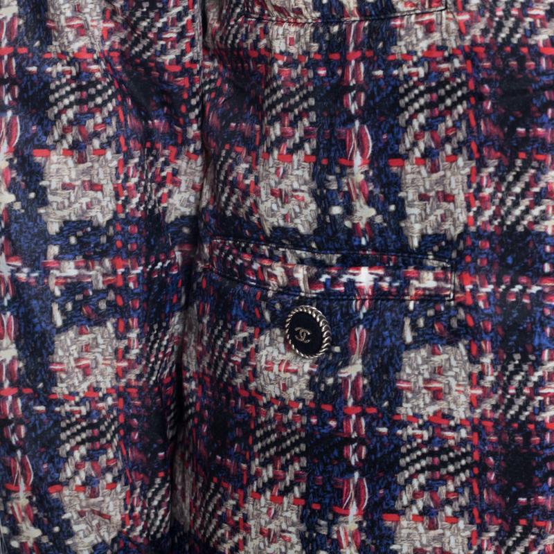 Women's Chanel Multicolor Checked Tweed Print Technical Fabric Reversible Jacket M