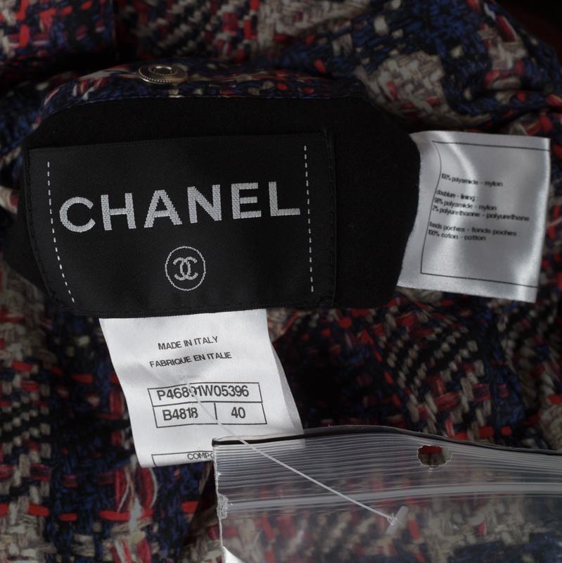 Chanel Multicolor Checked Tweed Print Technical Fabric Reversible Jacket M 1